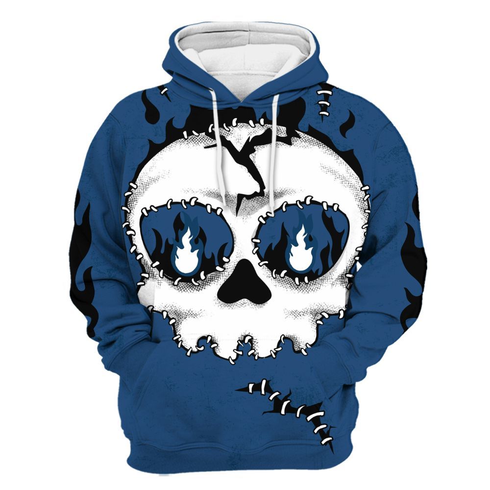 Hoodie To Match High OG Midnight Navy 1s - Cracked Skull Stitches All Over Print