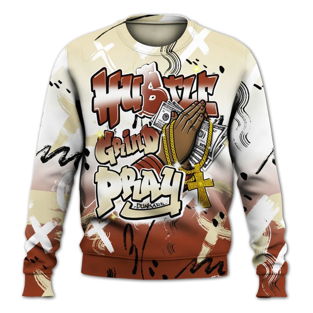 Sweatshirt To Match Retro Eastside Golf 12s - Money Hustle Grind Pray All Over Print