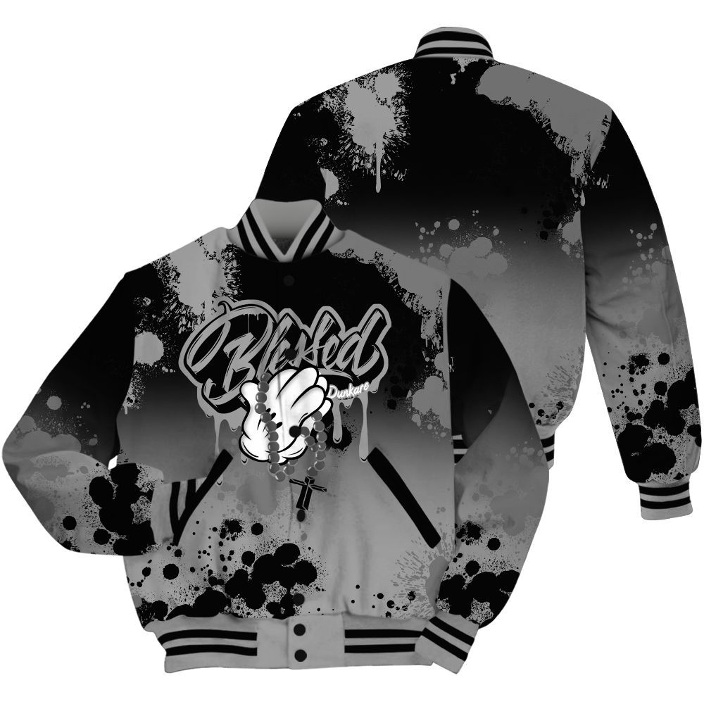 Varsity Jacket To Match Black Wolf Grey 12s Shirt, God Blessed Dripping All Over Print