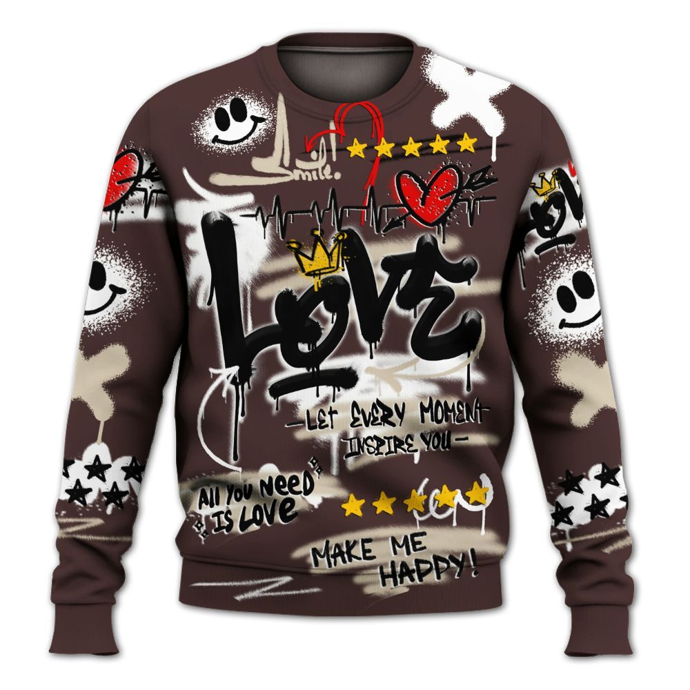 Sweatshirt To Match Burgundy Crush 3s - Happy Love Beats Graffiti Streetwear All Over Print