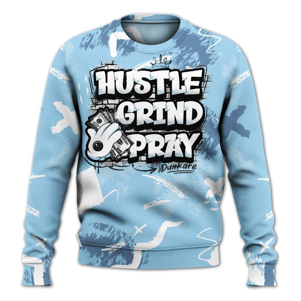 Sweatshirt To Match Legend Blue 11s - Hustle Grind Pray Graphic Street Style All Over Print