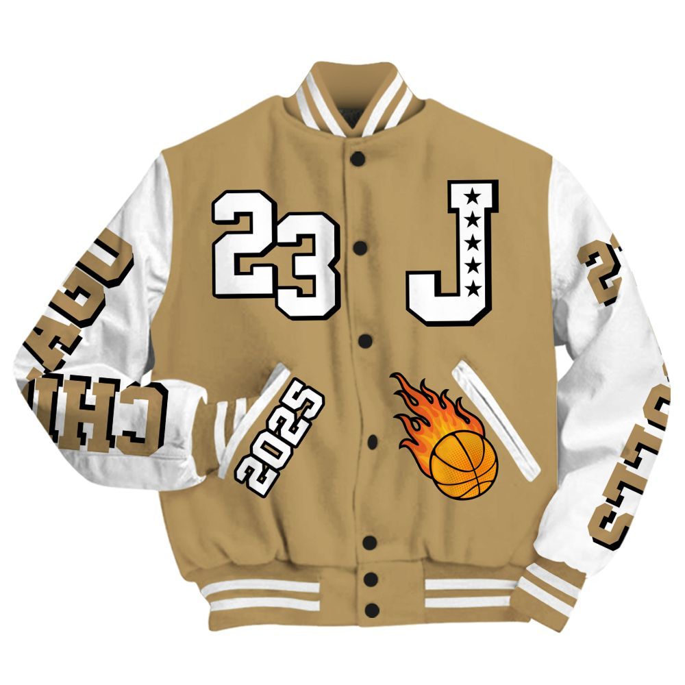 Varsity Jacket To Match High OG Black Metallic Gold 1s - Chicago 23 Basketball All Over Print
