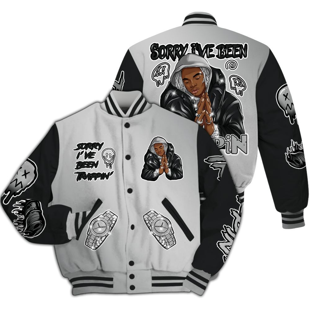 Varsity Jacket To Match Metallic Silver 14s - Trappin' Unique All Over Print