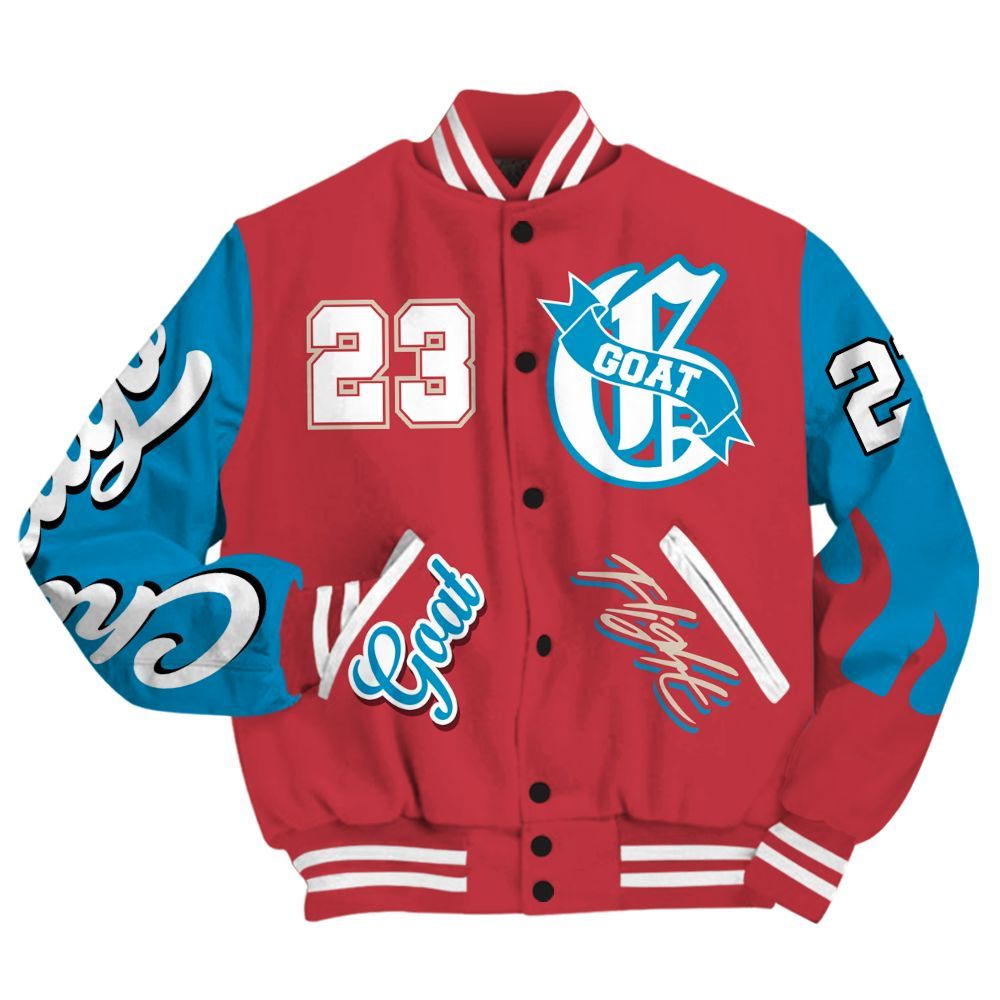 Varsity Jacket To Match High OG University Red Dark Powder Blue 1s - The G.O.A.T Flight Streetwear All Over Print