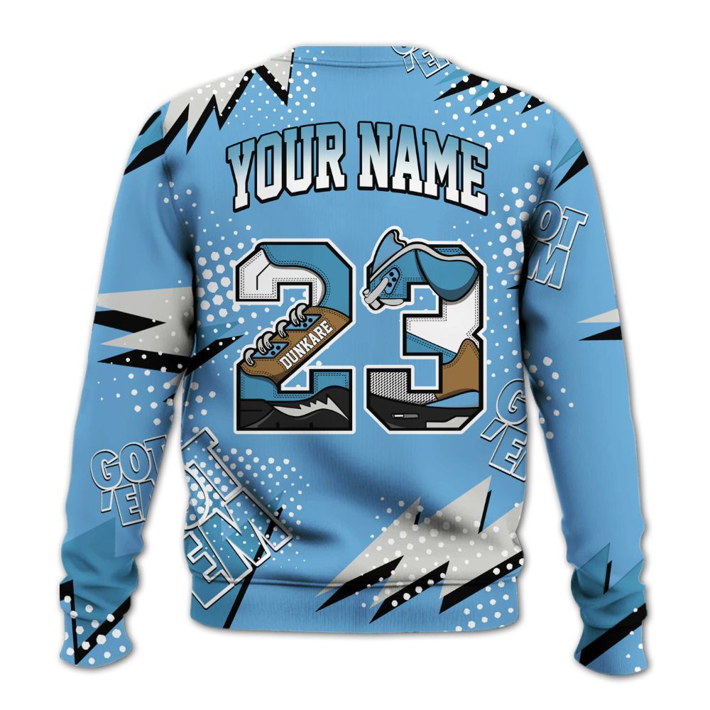 Sweatshirt To Match SB Dunk Low University Blue - Custom Name Number 23 5s All Over Print