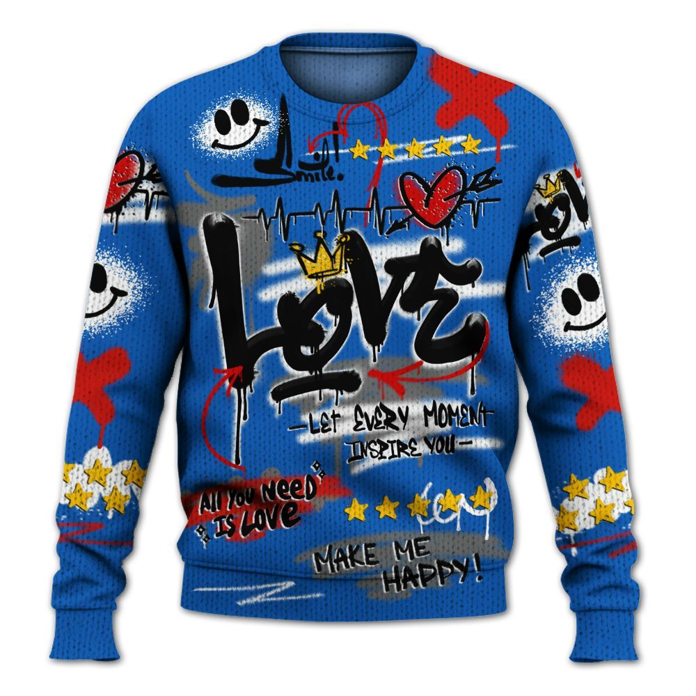Knitted Sweater To Match Kobe 6 Game Royal - Happy Love Beats Graffiti Streetwear