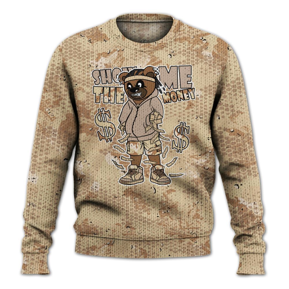Knitted Sweater To Match Desert Camo 3s - Show Me Bear Banknotes Art
