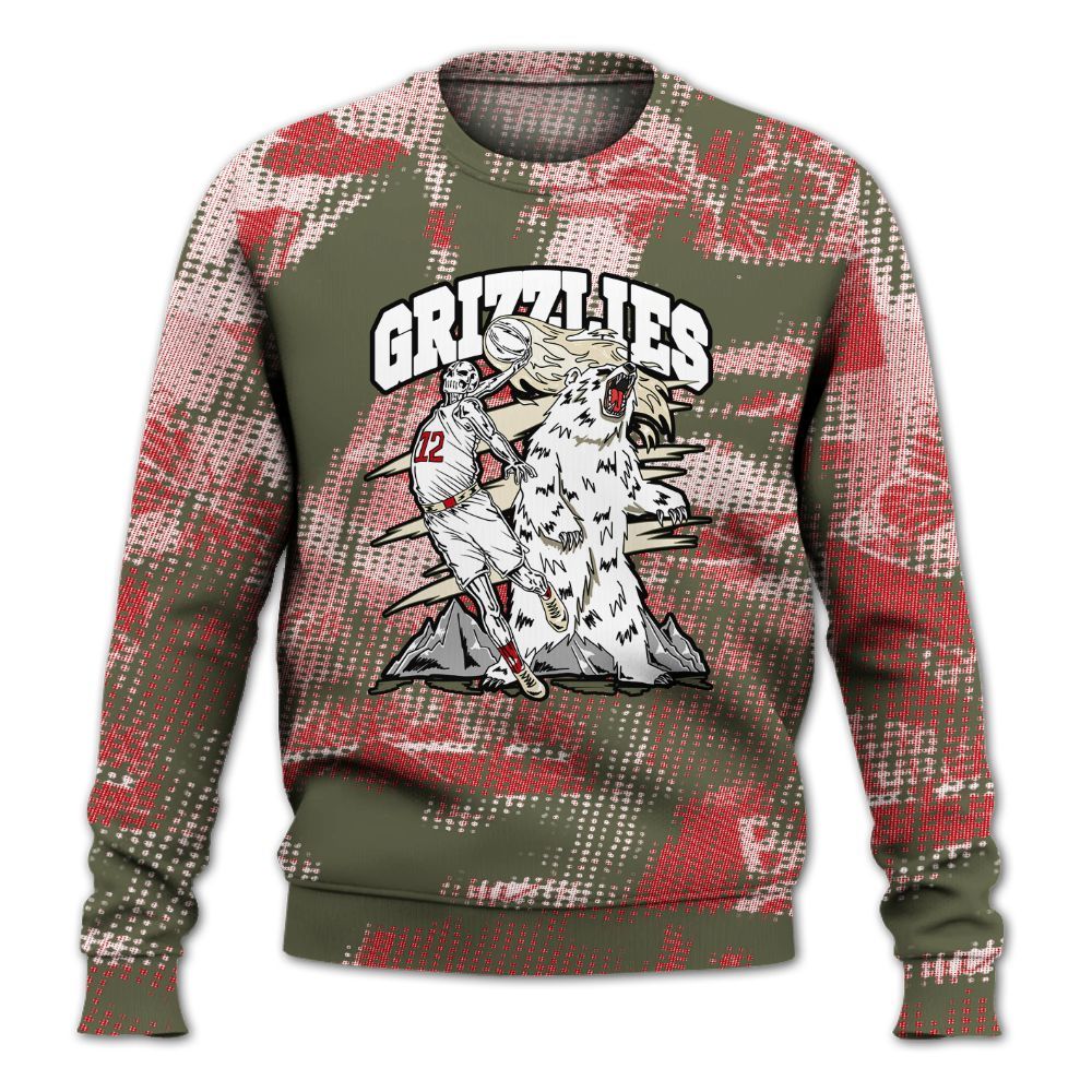Sweatshirt To Match Low OG Medium Olive 1s - Grizzly Bear Skeleton Brown Sugar All Over Print