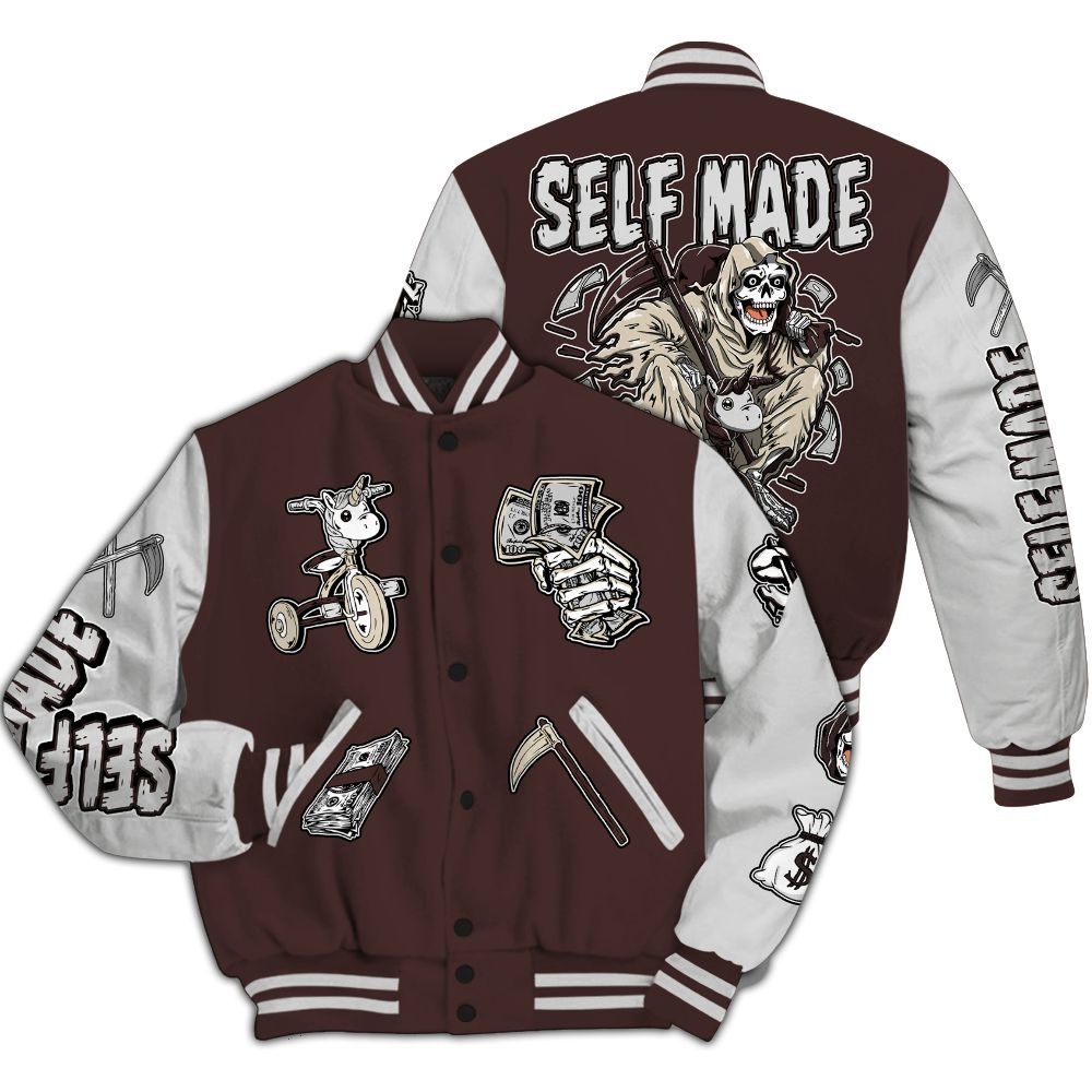 Varsity Jacket To Match Burgundy Crush 3s - Self Make Skeleton All Over Print