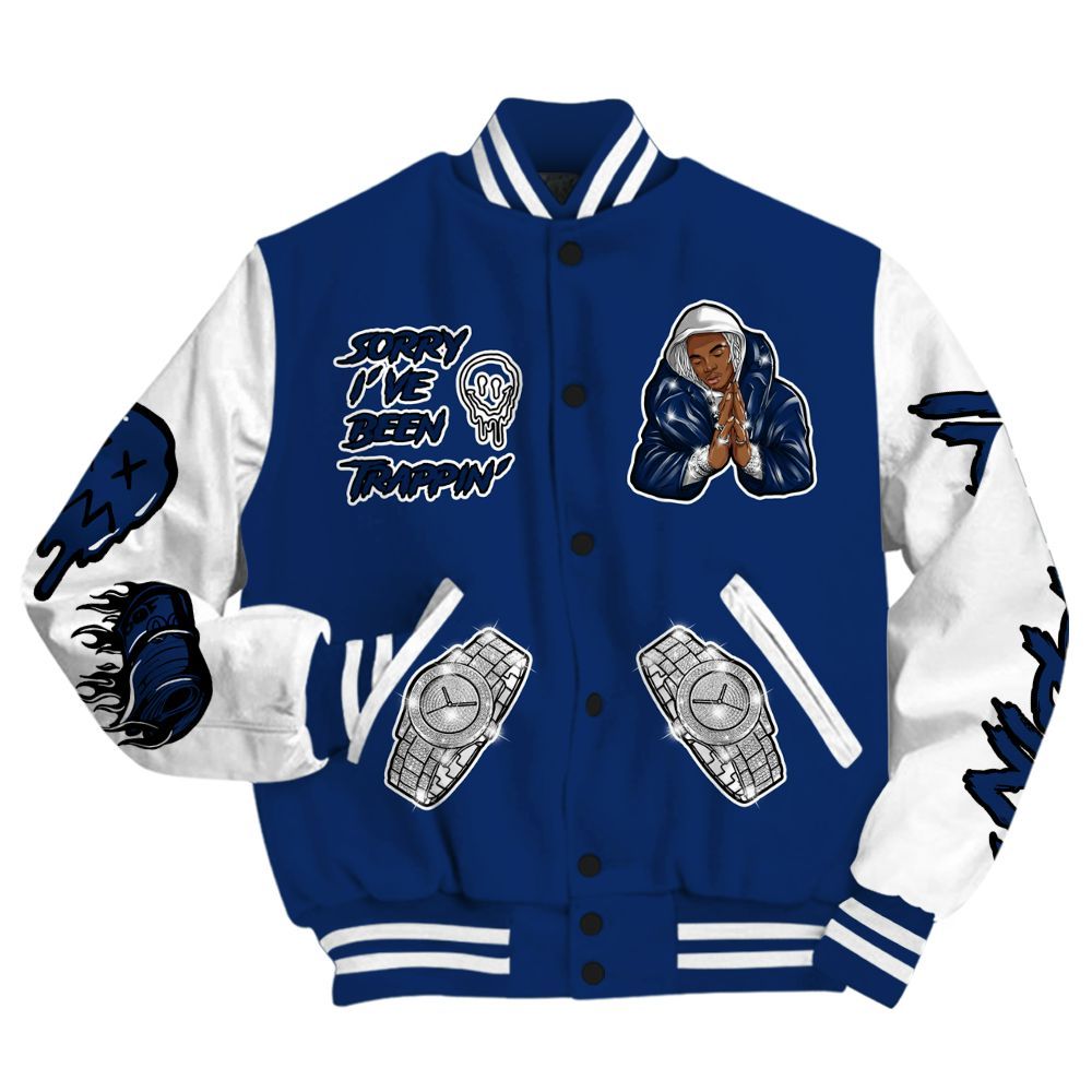 Varsity Jacket To Match High OG Deep Royal Blue 1s - Trappin' Unique All Over Print