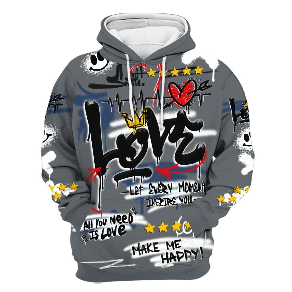 Hoodie To Match Flint Grey 9s - Happy Love Beats Graffiti Streetwear All Over Print