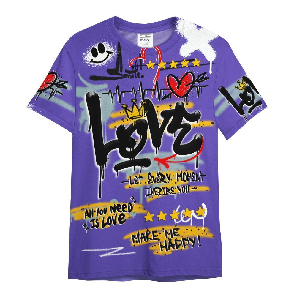 Shirt To Match Imperial Purple 4s - Happy Love Beats Graffiti Streetwear All Over Print