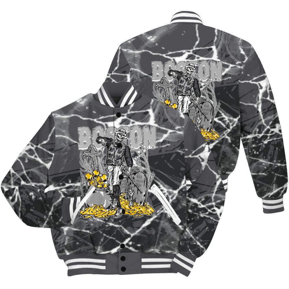 Varsity Jacket To Match White Thunder 4s Shirt - Goldrush Skeleton Profound All Over Print
