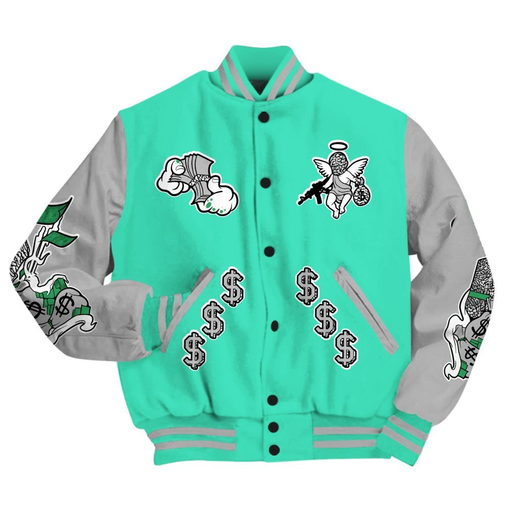 Varsity Jacket To Match Black Green Glow 3s - Ones Move In Silence Graphic All Over Print