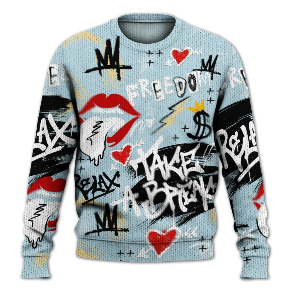 Knitted Sweater To Match Low Year Of The Snake 11s - Take Break Freedom Graffiti Streetwear