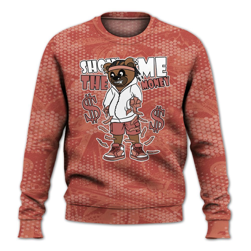 Sweatshirt To Match Dune Red 13s - Show Me Bear Banknotes Art All Over Print