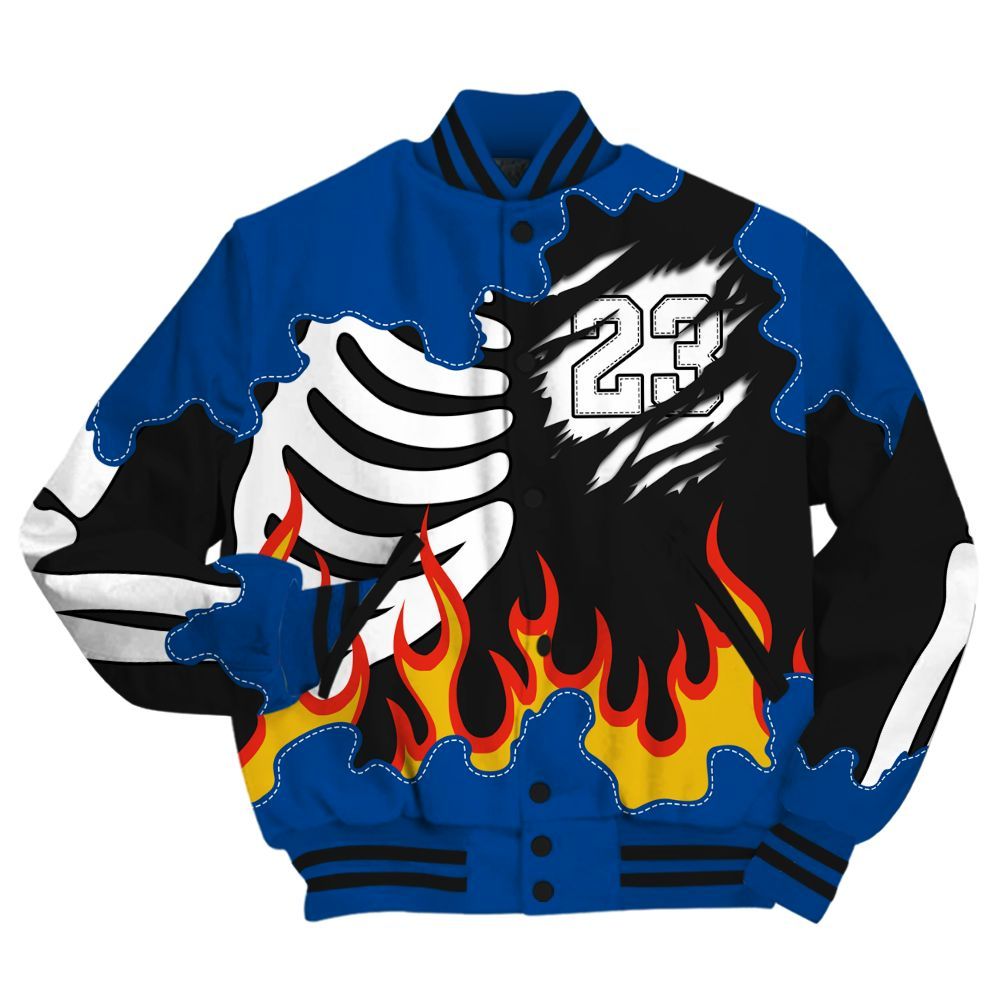 Varsity Jacket To Match Low 85 Royal 1s - Burning Skeleton 23 G.O.A.T All Over Print