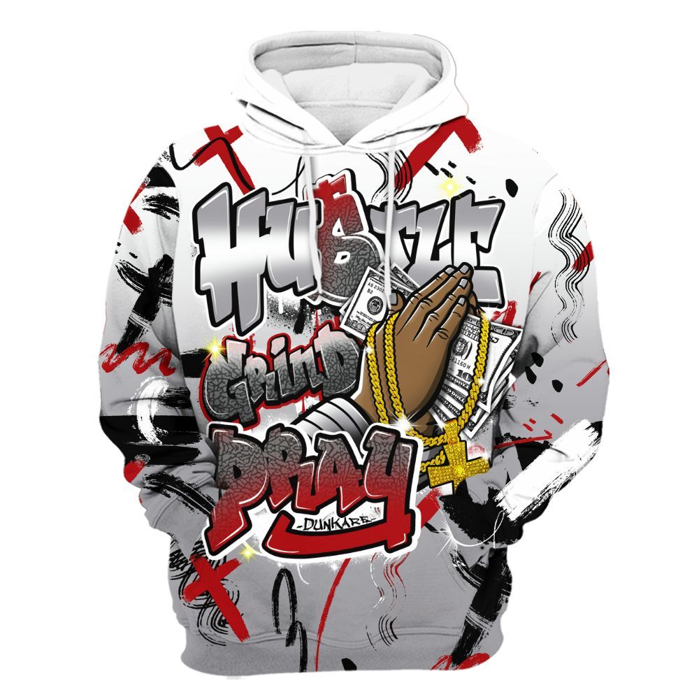 Hoodie To Match Cement Grey 3s - Money Hustle Grind Pray All Over Print