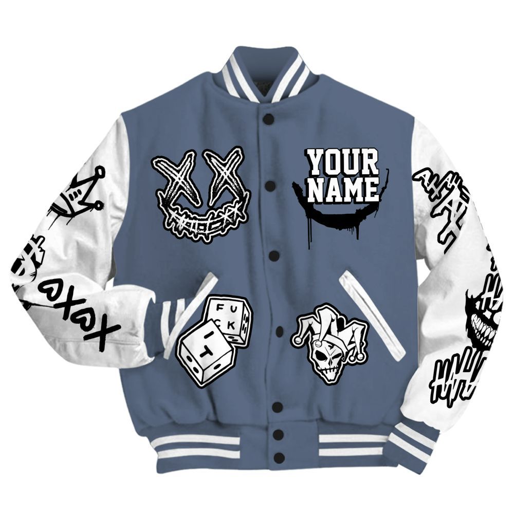 Varsity Jacket To Match Low Diffused Blue 11s - Clown Scary Sneakers Graphic Custom Name All Over Print