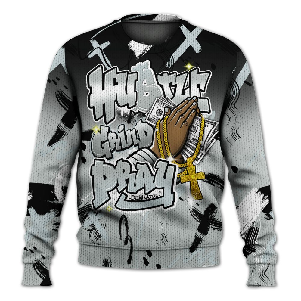 Knitted Sweater To Match Black Wolf Grey 12s - Money Hustle Grind Pray