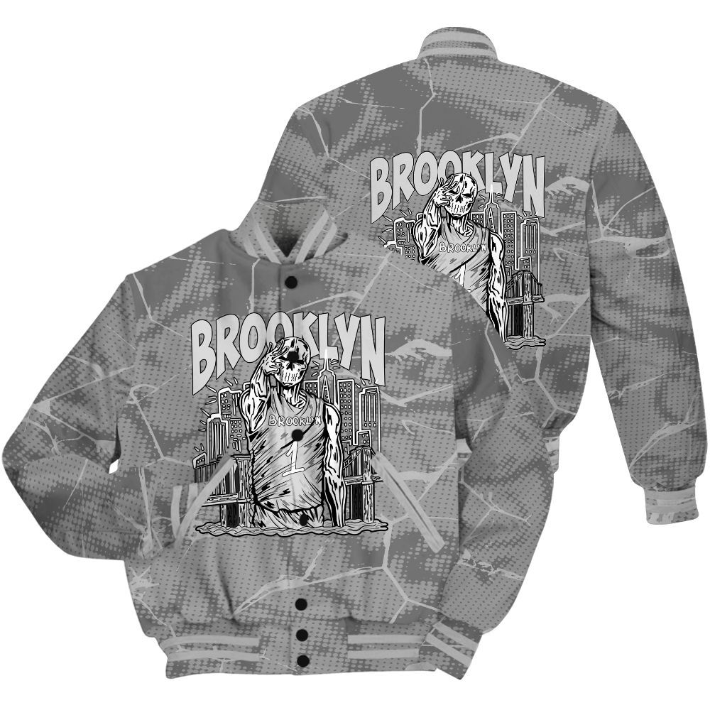 Varsity Jacket To Match Black Wolf Grey 12s Shirt - Brooklyn's Skeleton Crack All Over Print