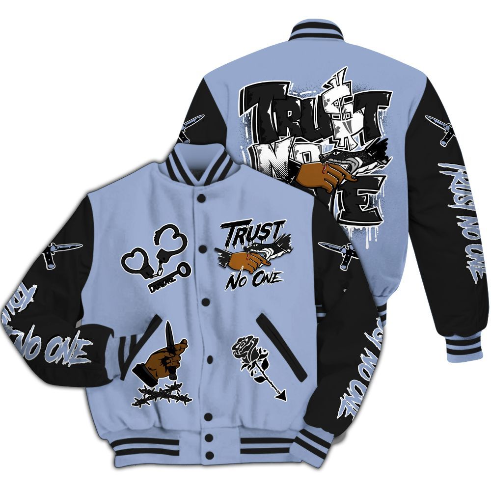 Varsity Jacket To Match Black Metallic 5s - Trust No One Dripping All Over Print