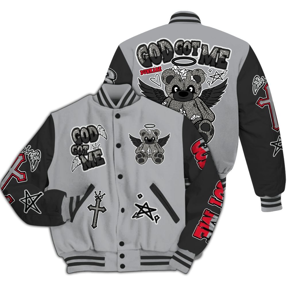 Varsity Jacket To Match Black Cement 3s - Gods Guides Me Bear All Over Print