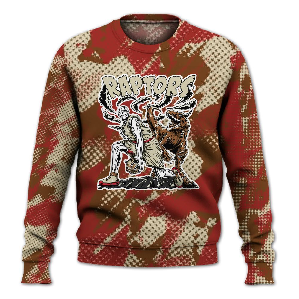 Sweatshirt To Match Archaeo Brown 5s - Raptors Skeleton Abstract Halftone All Over Print