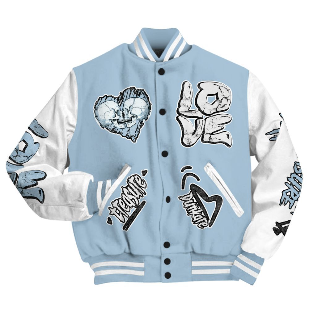 Varsity Jacket To Match Mid Ice Blue 1s - Skull Bear All Over Print