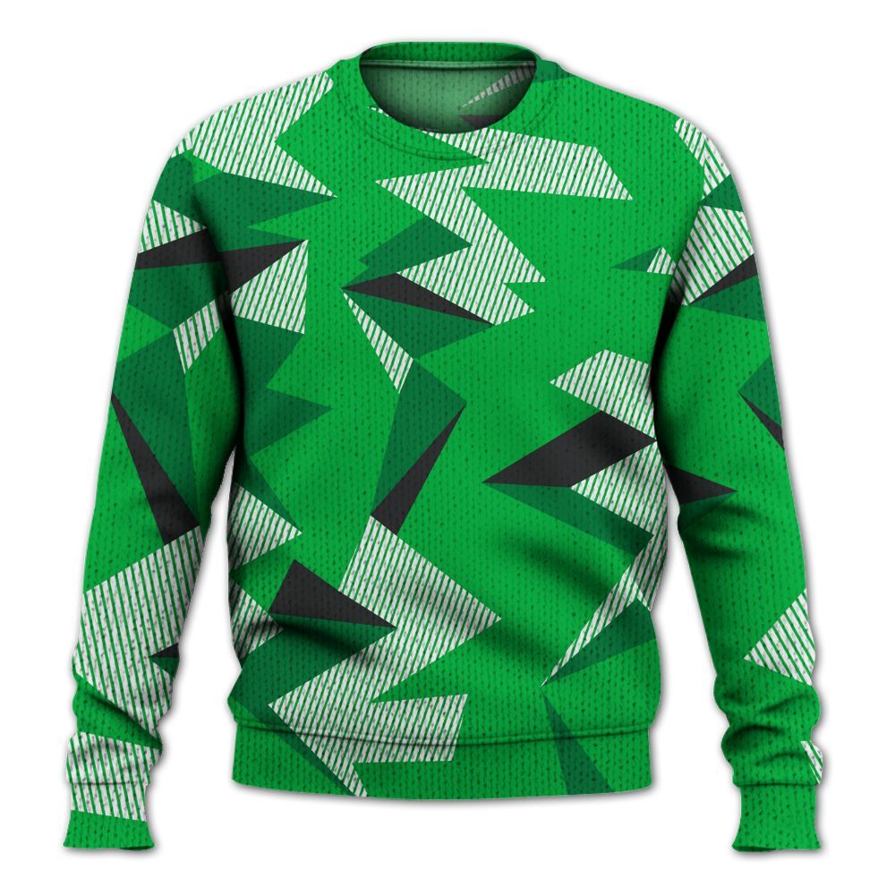 Knitted Sweater To Match Lucky Green 5s - Geometric Camouflage Pattern