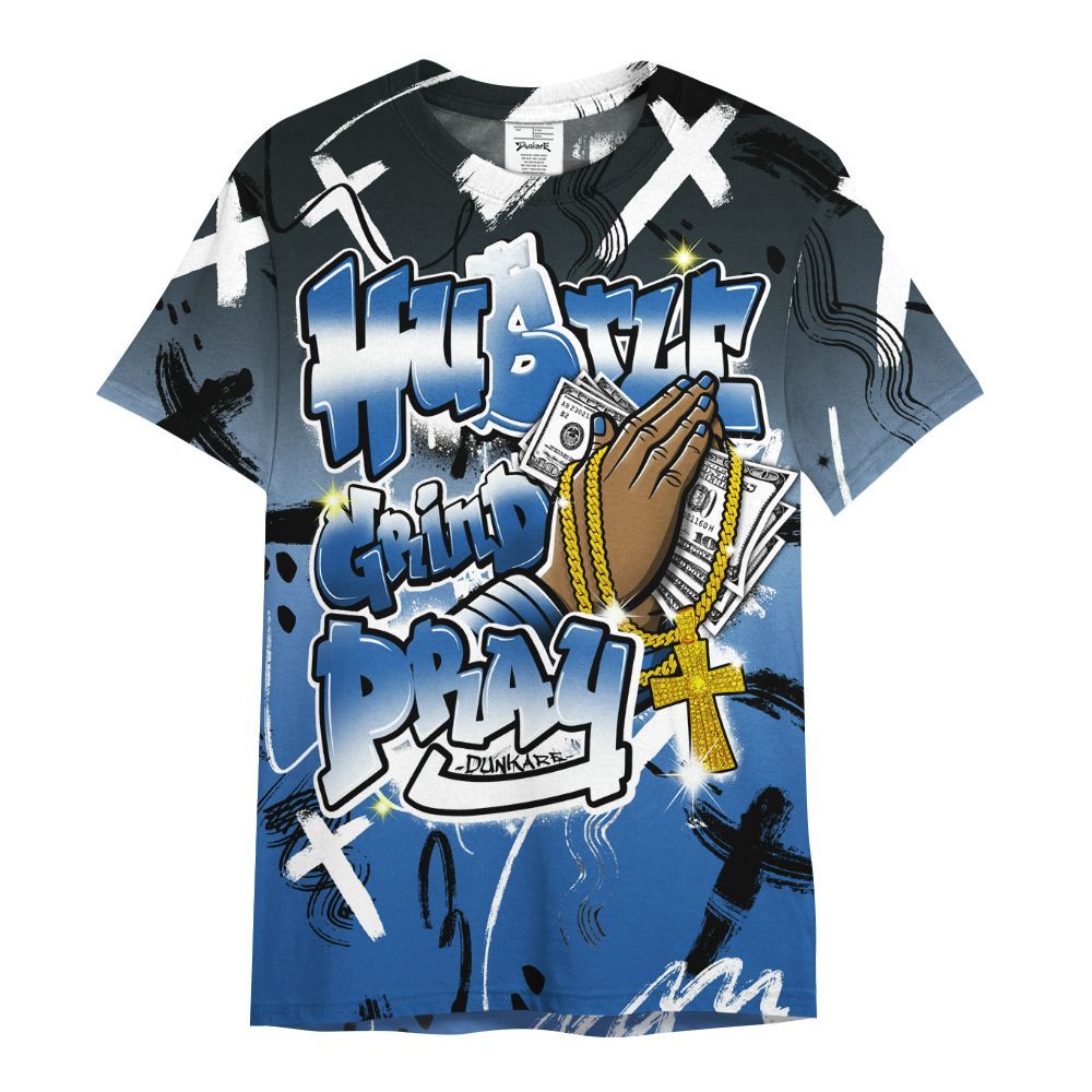 Shirt To Match Brave Blue 13s - Money Hustle Grind Pray All Over Print