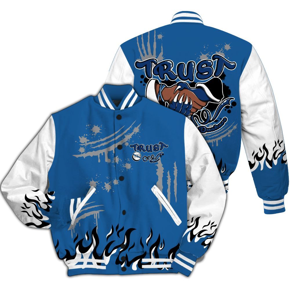 Varsity Jacket To Match French Blue 13s - Graphic Trust No One All Over Print