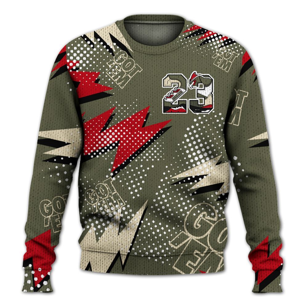 Knitted Sweater To Match Low OG Medium Olive 1s - Custom Name Number 23 5s