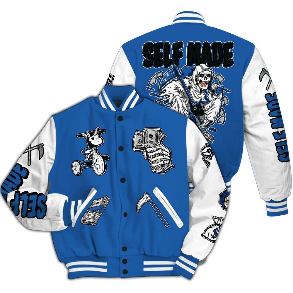 Varsity Jacket To Match Brave Blue 13s - Self Make Skeleton All Over Print