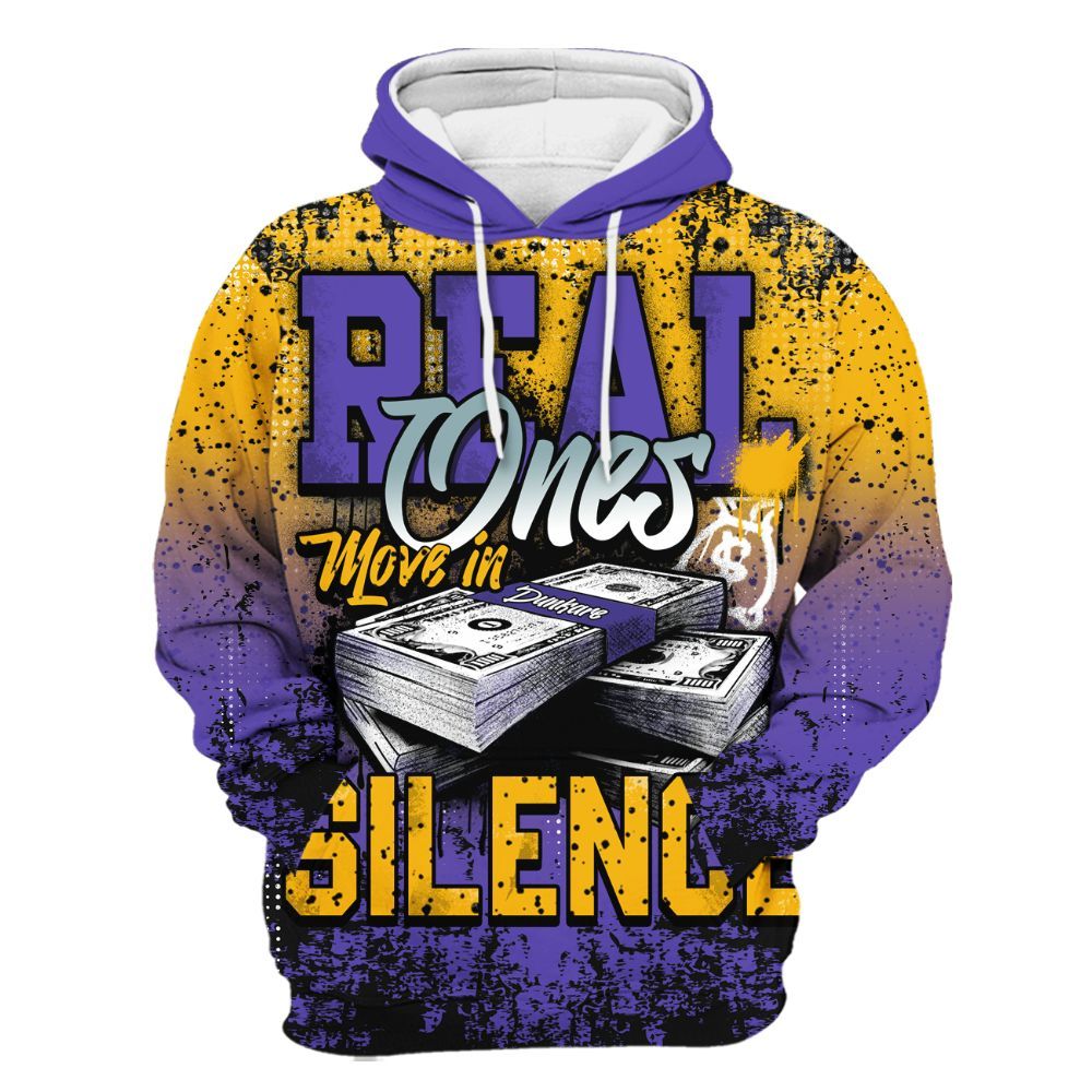 Hoodie To Match Imperial Purple 4s - Move In Silence Money Street Retro All Over Print