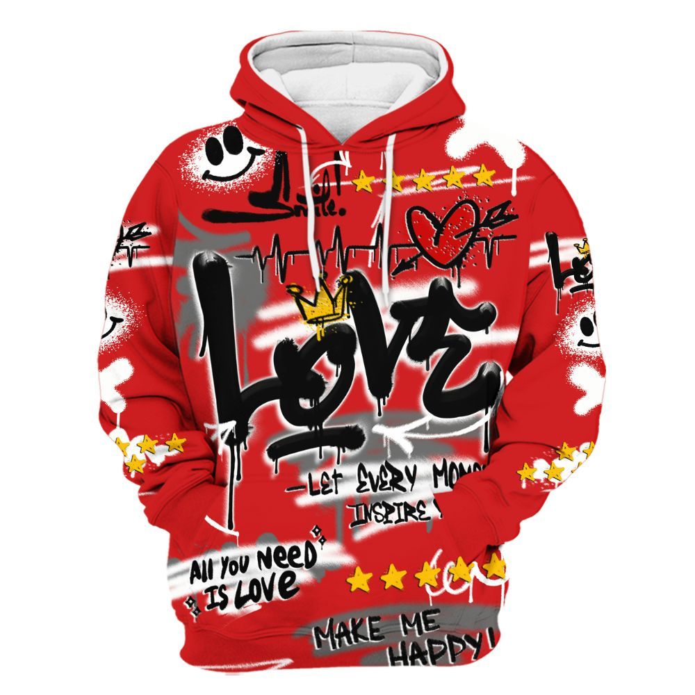 Hoodie To Match Low Bred 11s - Happy Love Beats Graffiti Streetwear All Over Print