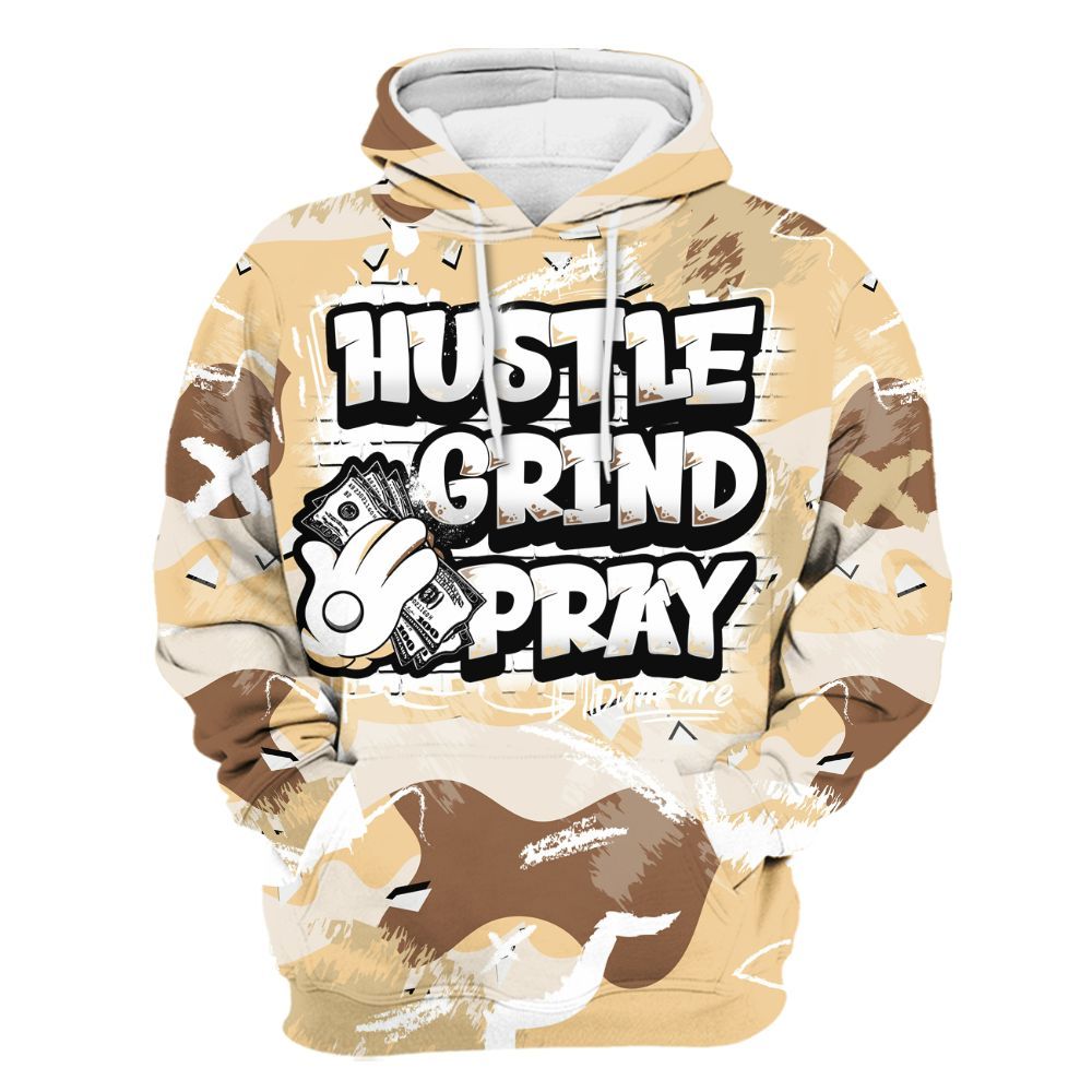 Hoodie To Match Desert Camo 3s - Hustle Grind Pray Retro All Over Print