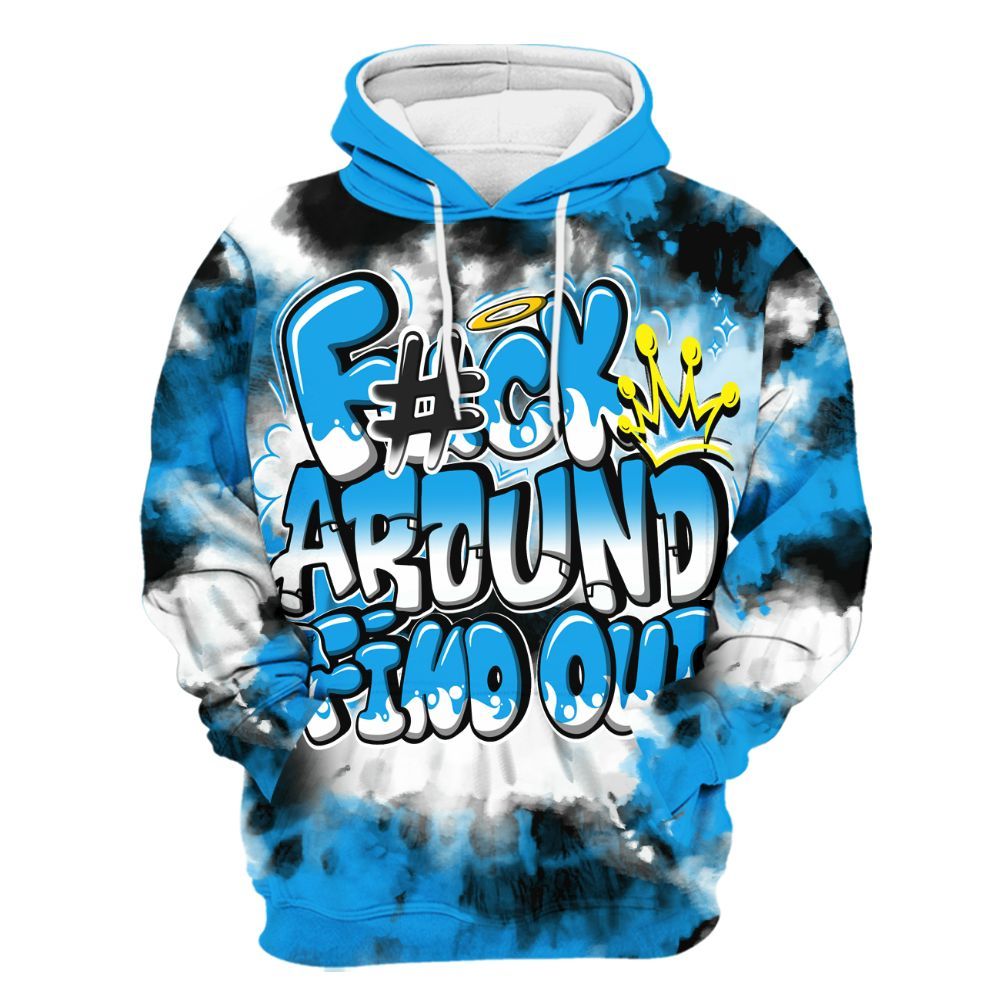 Hoodie To Match Black University Blue 2022 13s - Tie Dye FK Around Find Out All Over Print