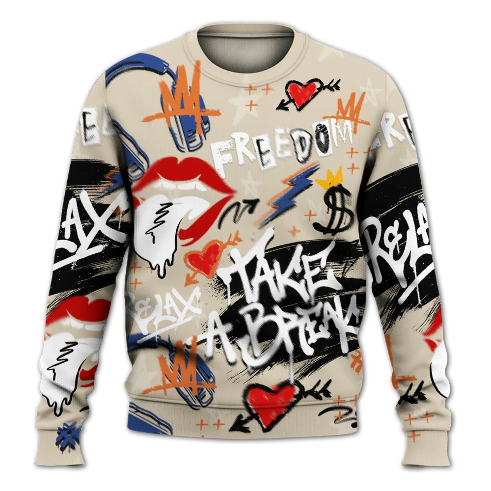 Sweatshirt To Match Air Max 90 Rattan Birch - Take Break Freedom Graffiti Streetwear All Over Print