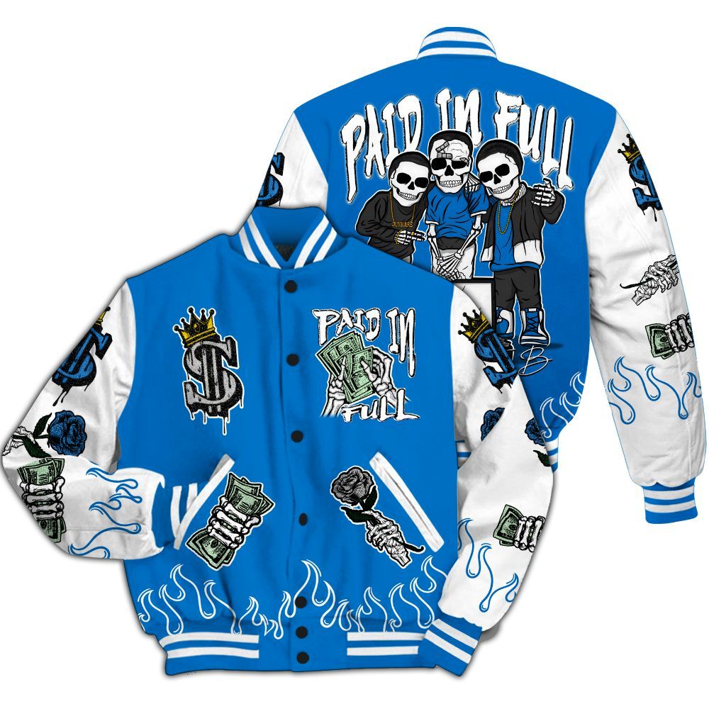 Varsity Jacket To Match Blueberry 12s - Fire Everybody Paid In All Over Print