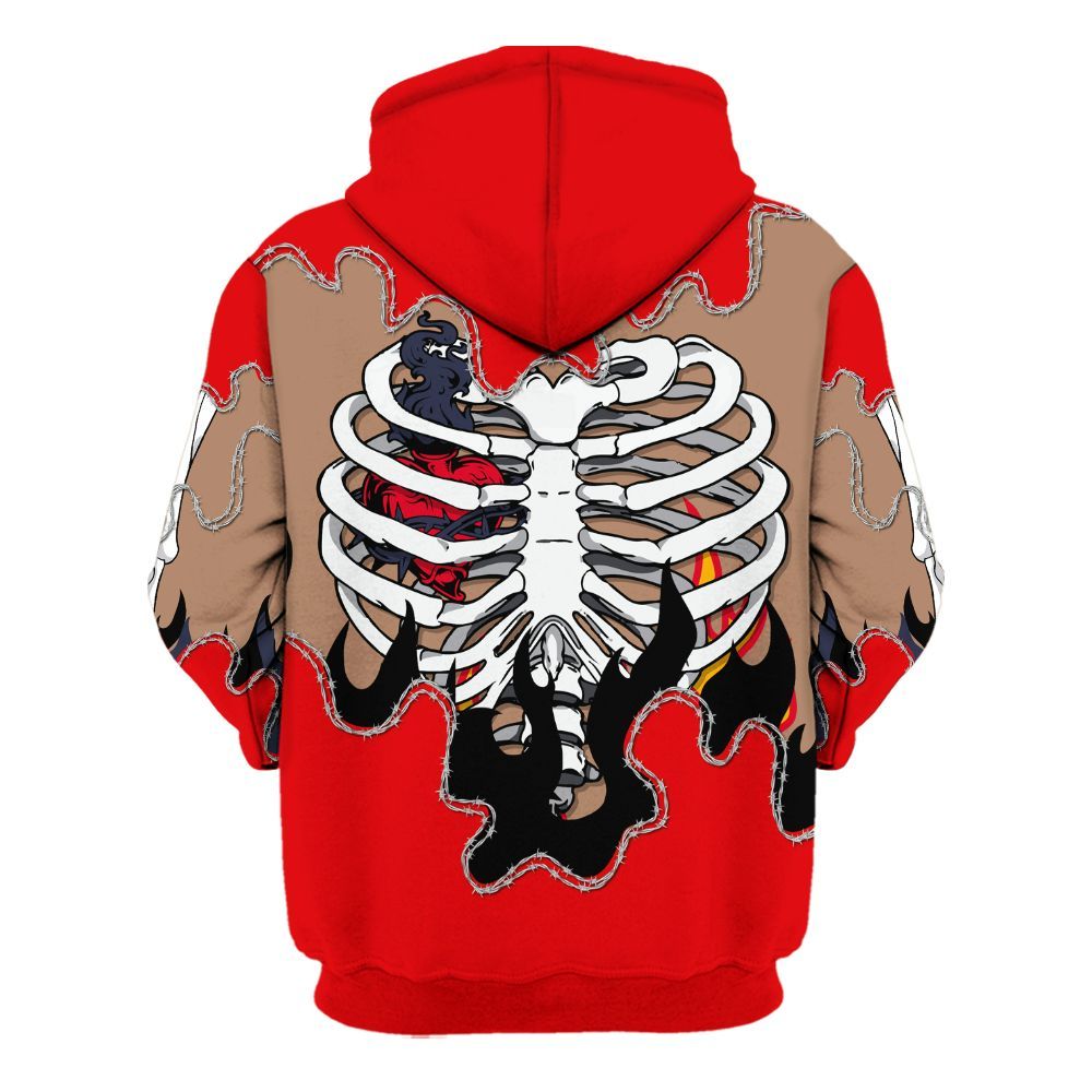 Hoodie To Match Low OG Howard University 1s - Skeleton Heart On Fire All Over Print
