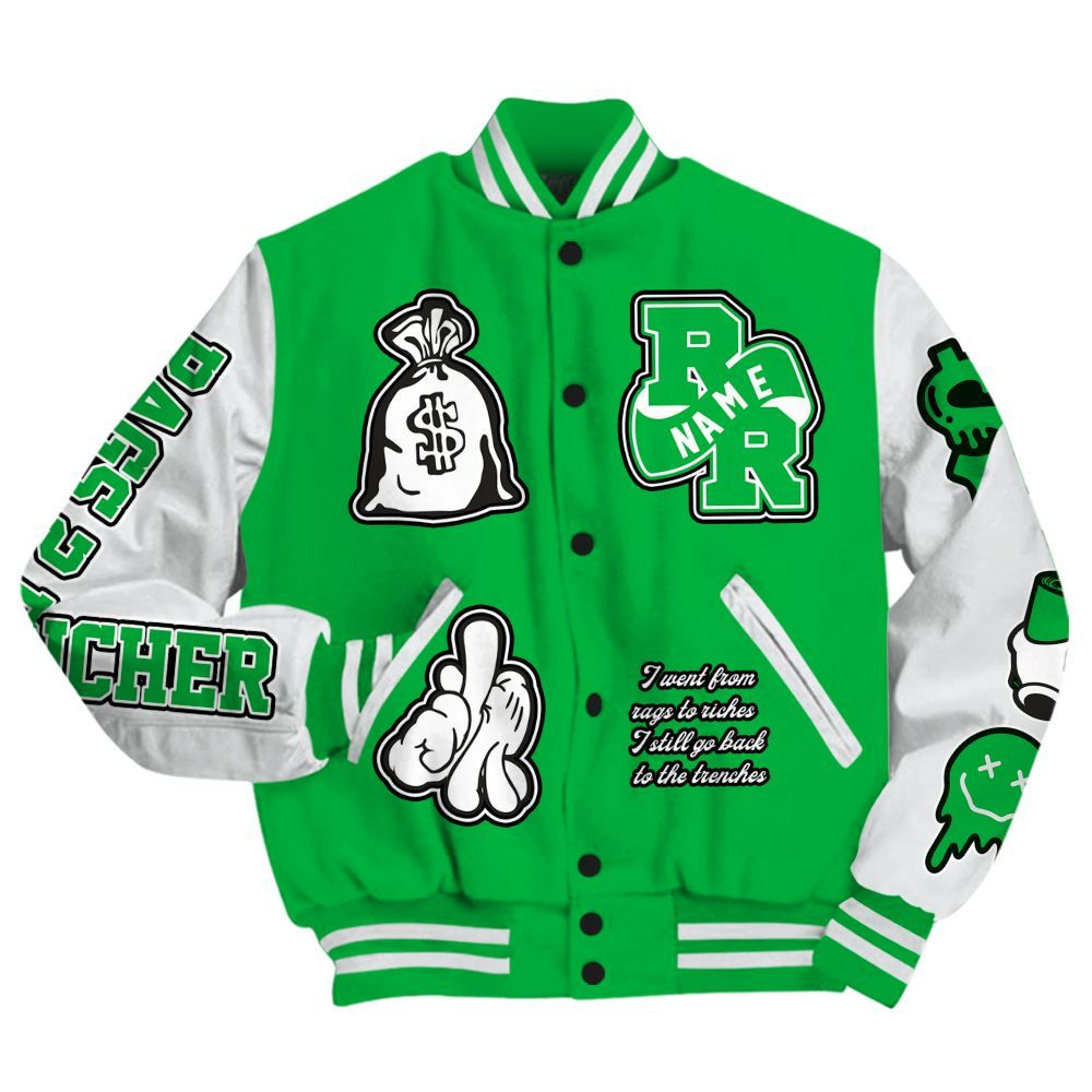 Varsity Jacket To Match Lucky Green 5s - Rag 2 Rich Graphic Custom Name All Over Print