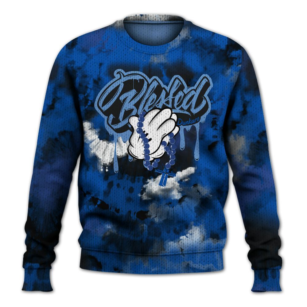 Knitted Sweater To Match Racer Blue 5s - God Blessed Tie Dye