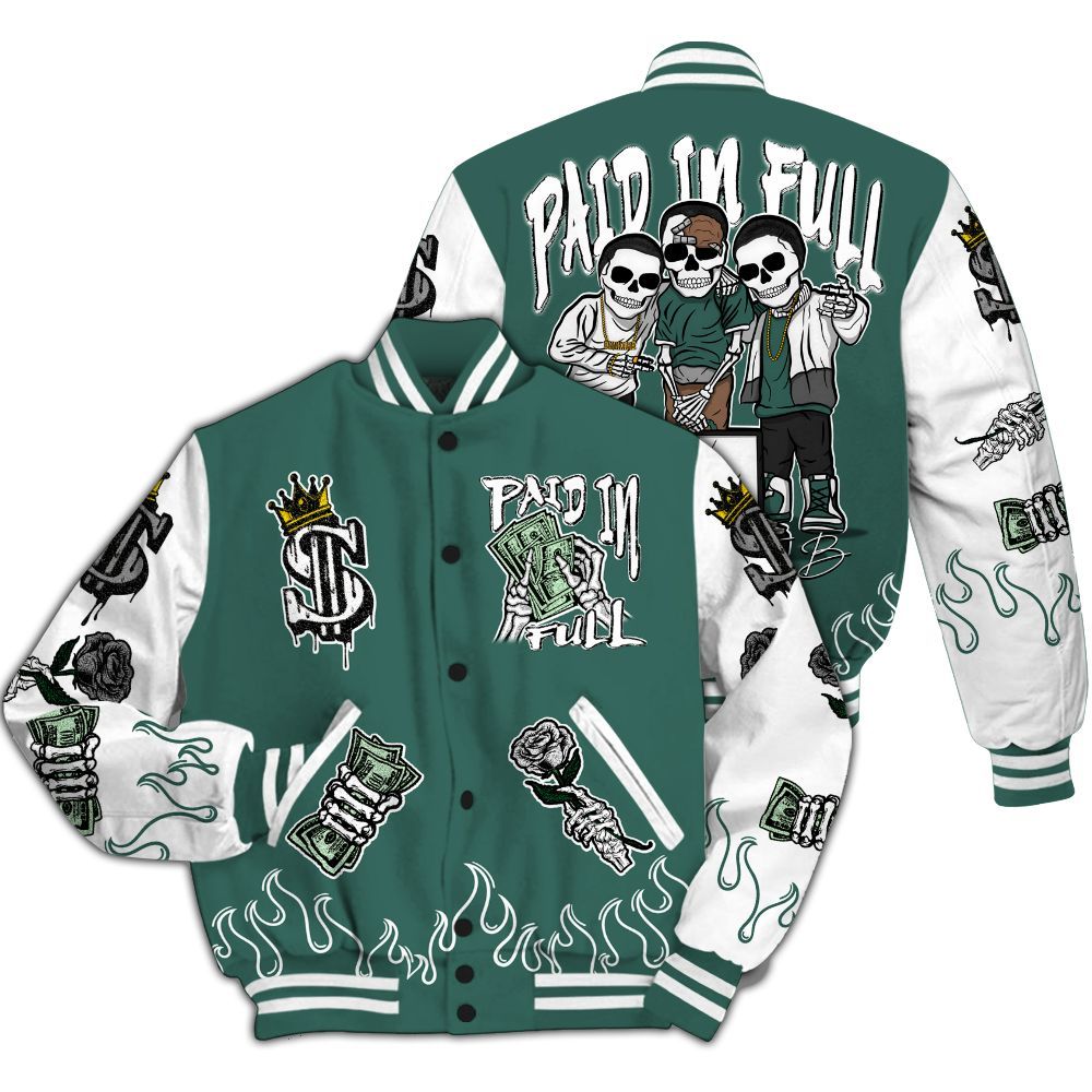 Varsity Jacket To Match Low OG Oxidized Green 1s - Fire Everybody Paid In All Over Print