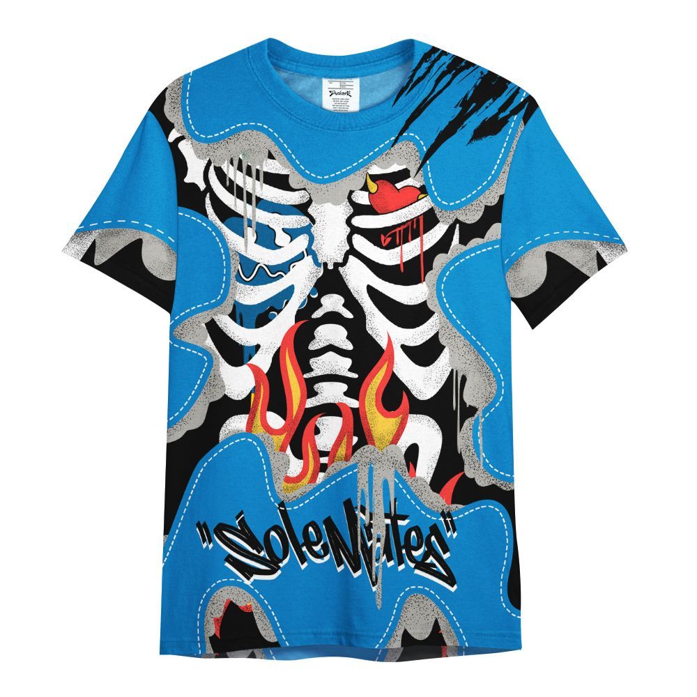 Shirt To Match Industrial Blue 4s - Skeleton Burning Heart Drip Military Blue 4s All Over Print