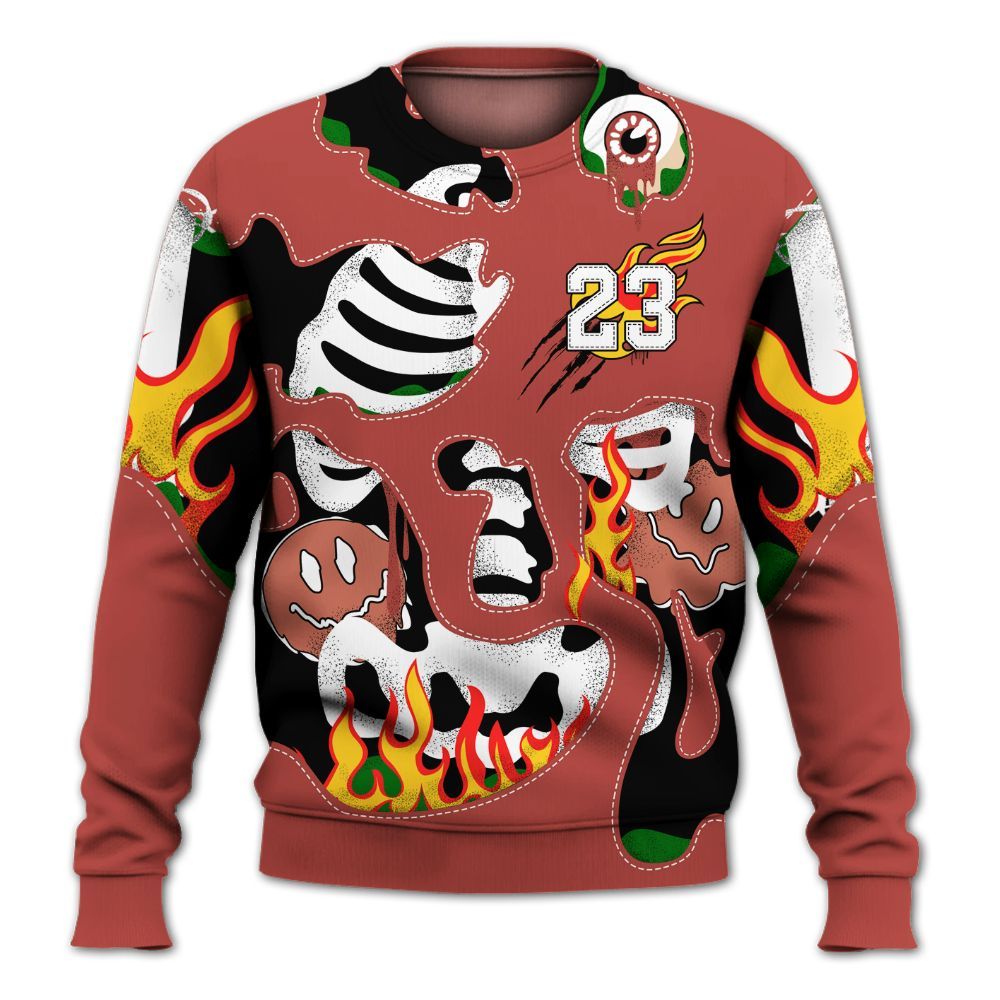 Sweatshirt To Match Dune Red 13s - Skeleton Smile Flame Drip All Over Print