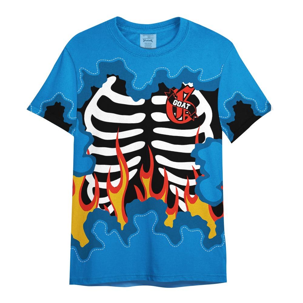 Shirt To Match Industrial Blue 4s - G.O.A.T 23 Skeleton Flame Shirt Military Blue 4s Outfit