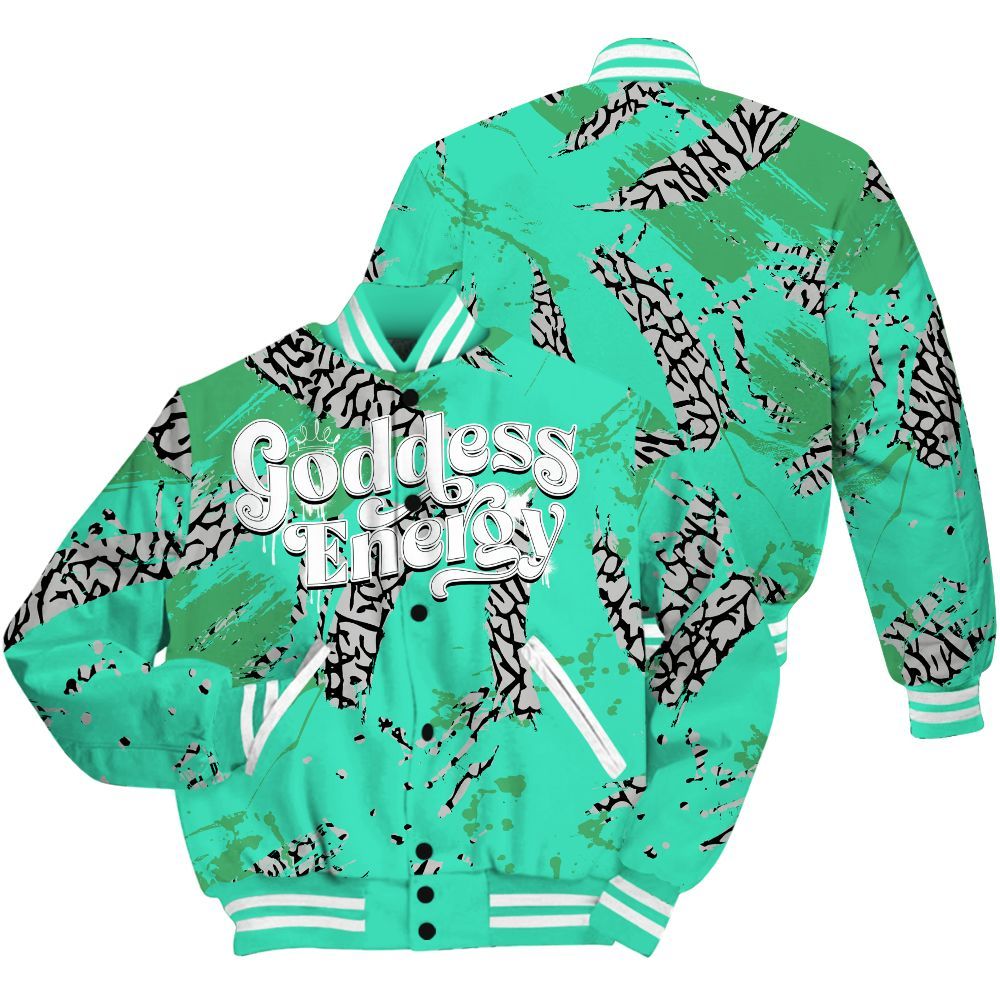 Varsity Jacket To Match Black Green Glow 3s - Goddess Energy Retro Green Glow 3s Outfit All Over Print