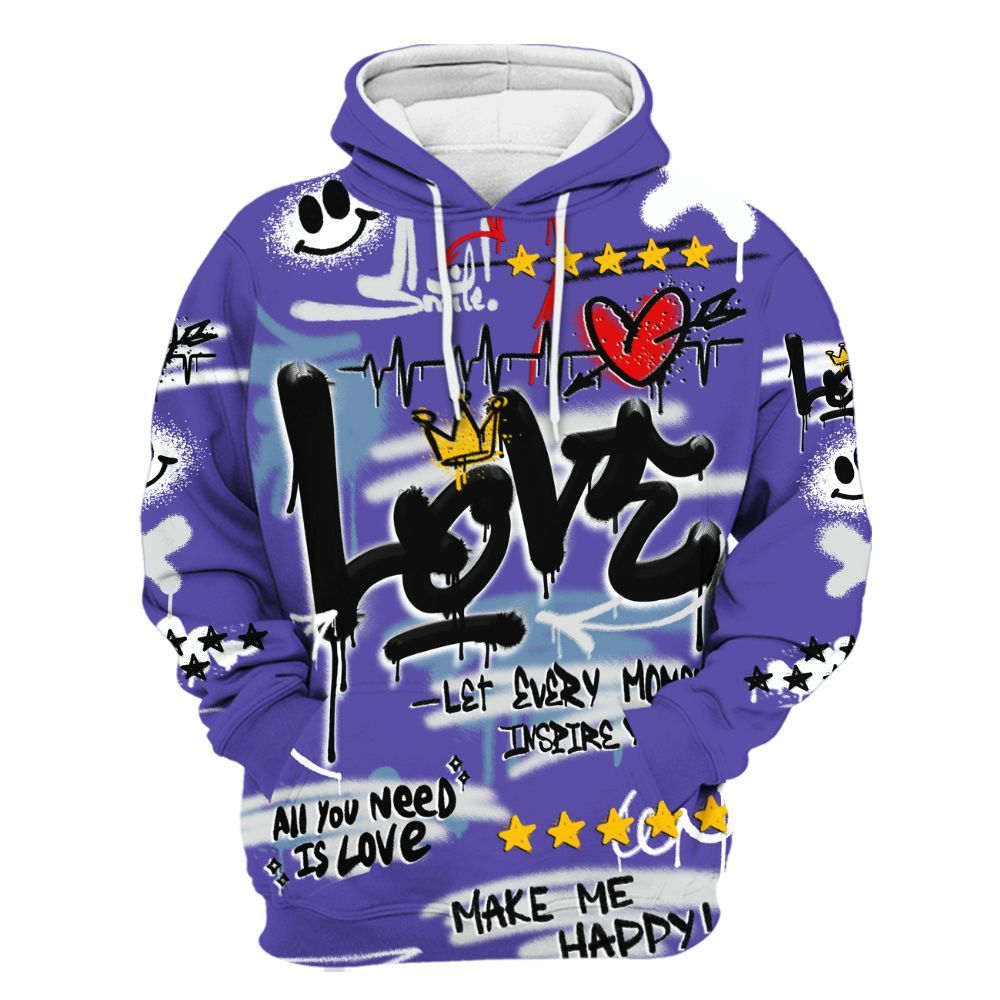 Hoodie To Match Retro Concord 5s - Happy Love Beats Graffiti Streetwear All Over Print