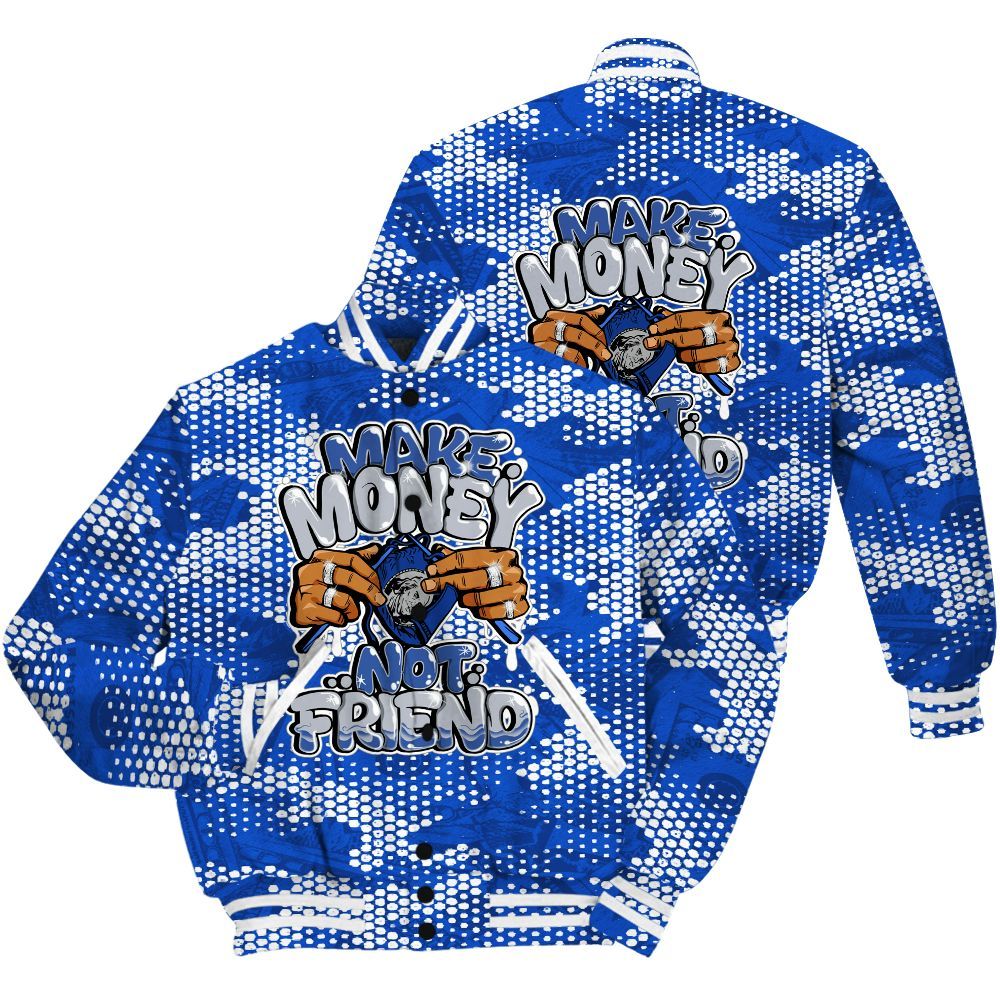 Varsity Jacket To Match Air Foamposite One Royal Shirt - Make Moneys Not Friend Graphic Banknotes All Over Print